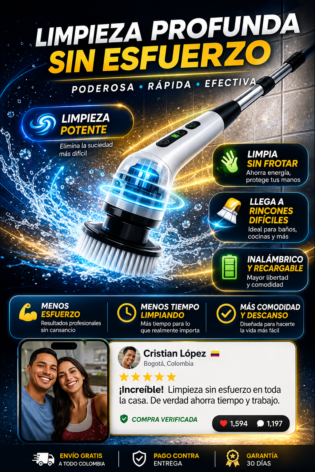 ✨Limpiador Extensión Eléctrico 9 en 1.✨ LIMPIEZA PROFUNDA SIN ESFUERZO ✨
