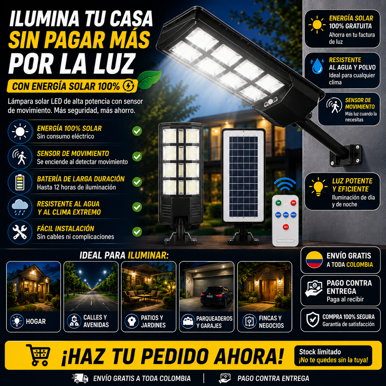 ⚠️ ¿Cansado de pagar facturas de luz cada vez más caras? ¡Empieza a ahorrar desde hoy! ⭐Pide el tuyo ahora!!! Lámpara solar 300W