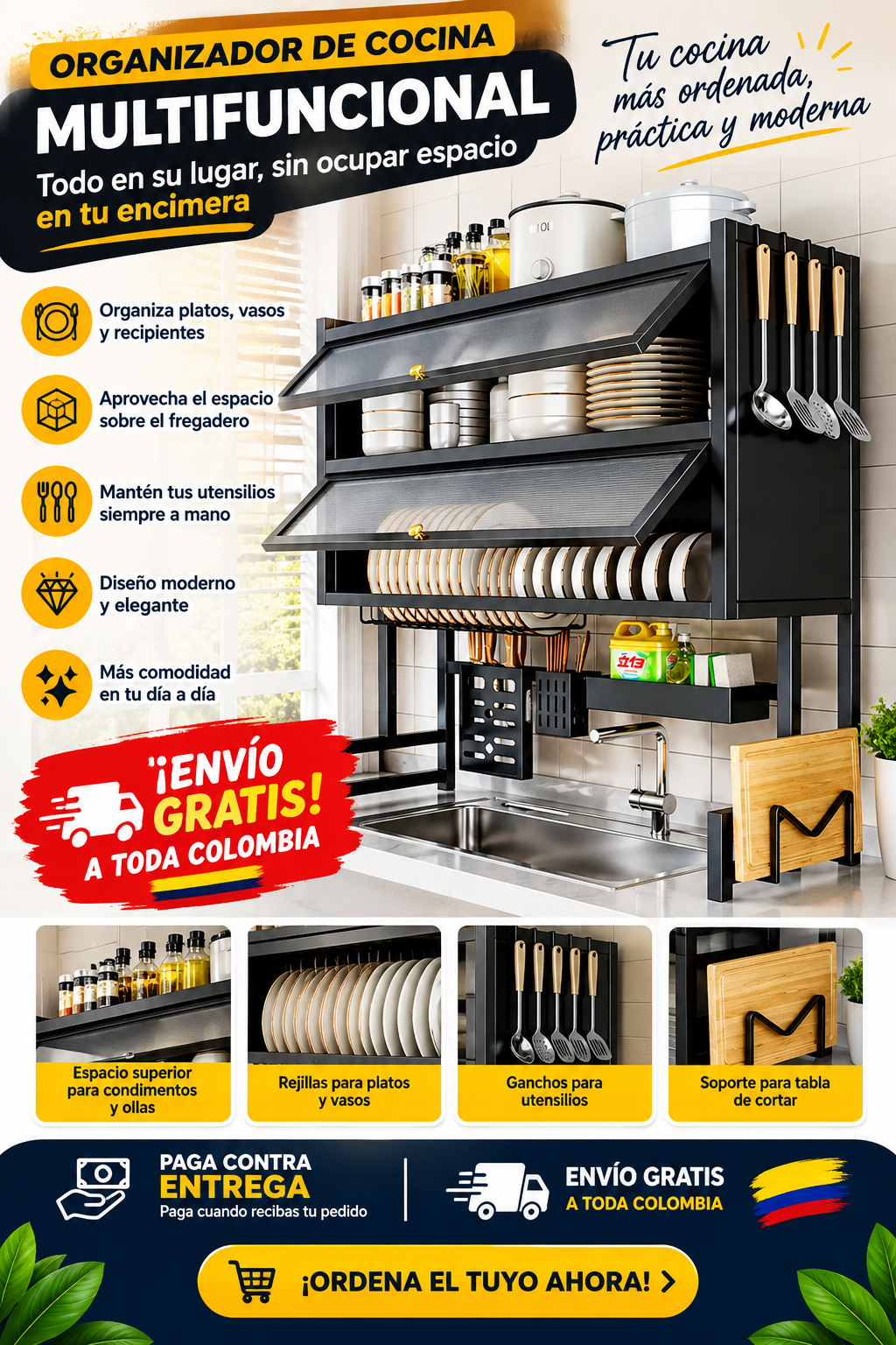¡DILE ADIÓS AL DESORDEN EN TU COCINA! 🍽️  Organiza tus platos, vasos y utensilios en un solo lugar y aprovecha