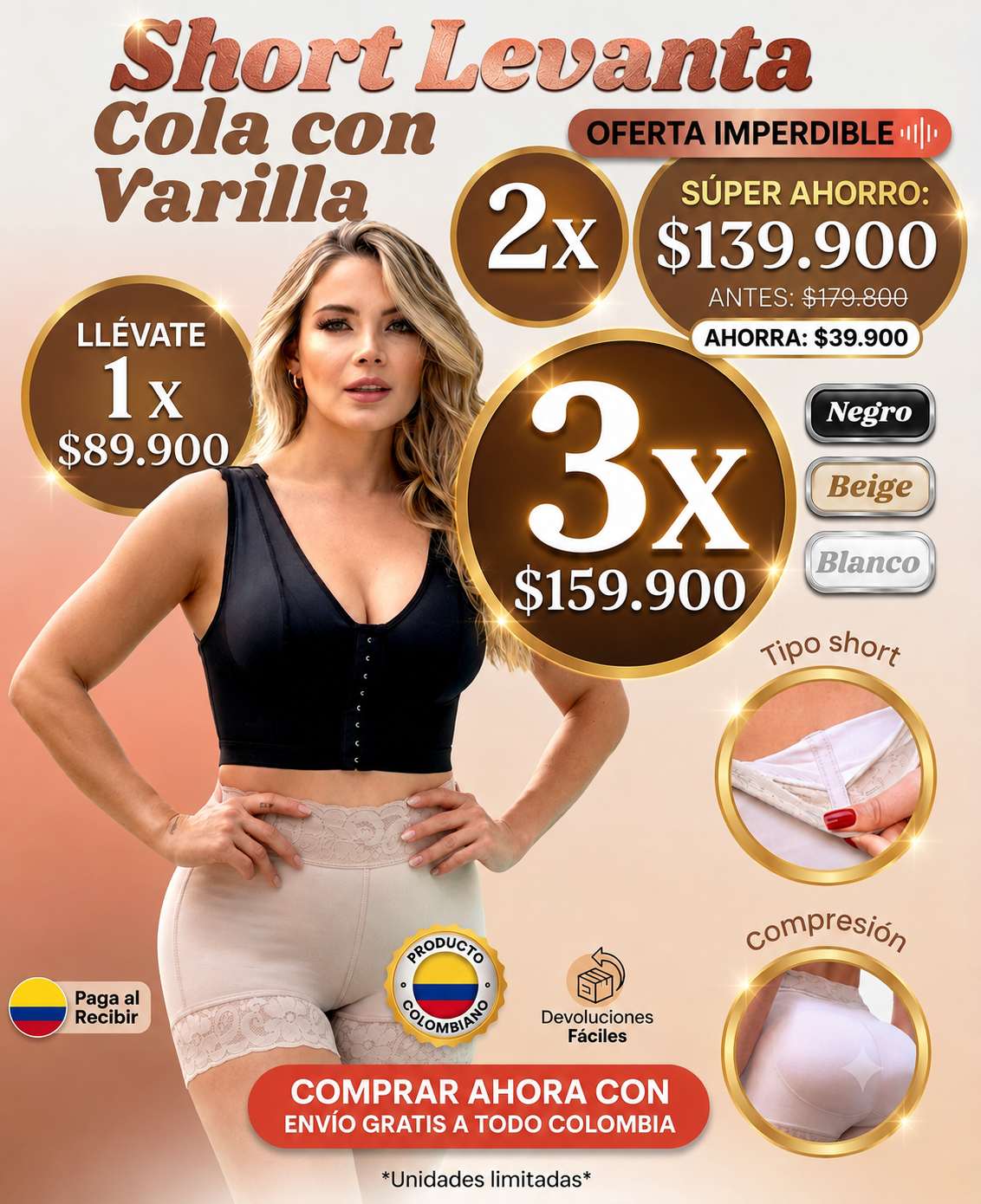 😍SHORT LEVANTA COLA Y CONTROL ABDOMEN!!¡Moldea tu figura y realza tus curvas al instante!😱